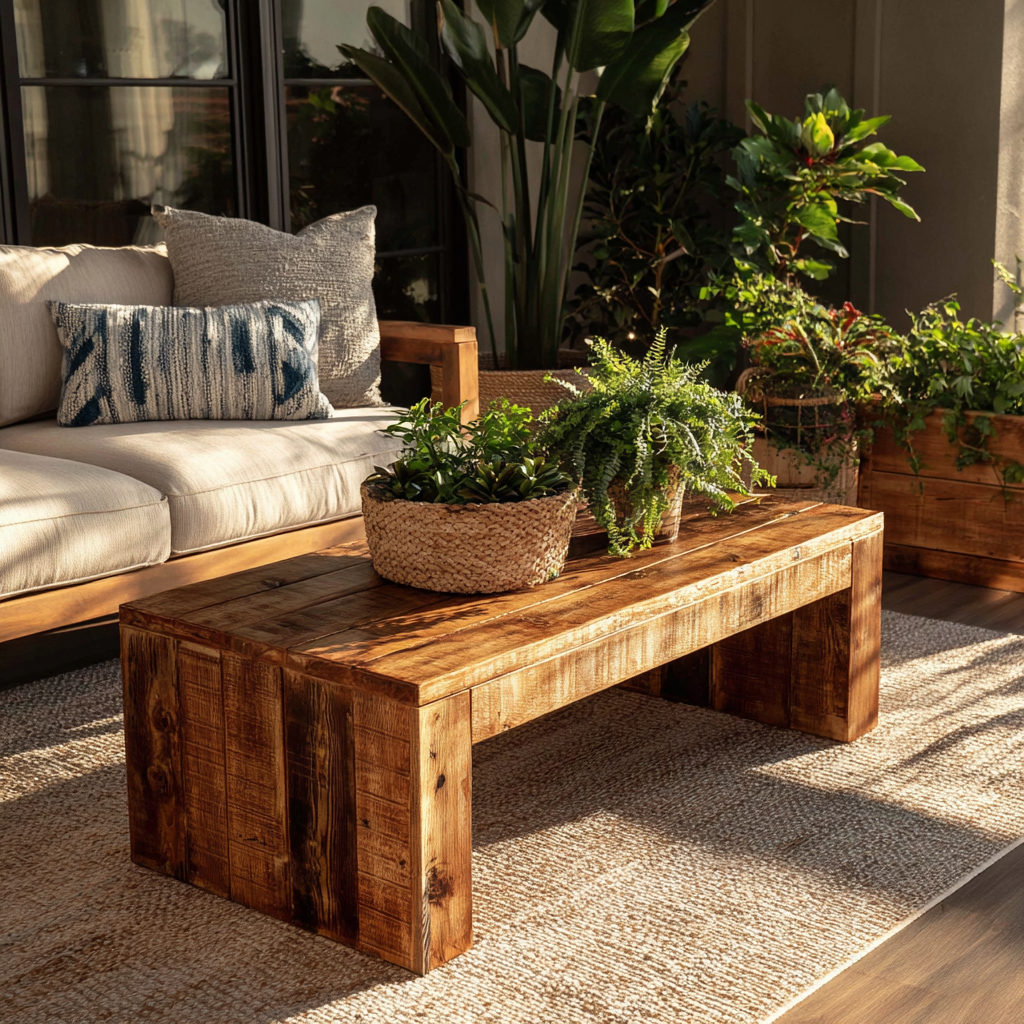 Weekend woodworking projects: farmhouse coffee table, planter box, and entryway bench.